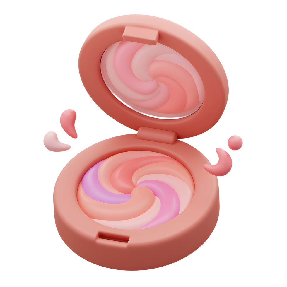 A pink powder palette features swirl of pink, peach, and lavender, ideal for applying a touch of color to the face. png