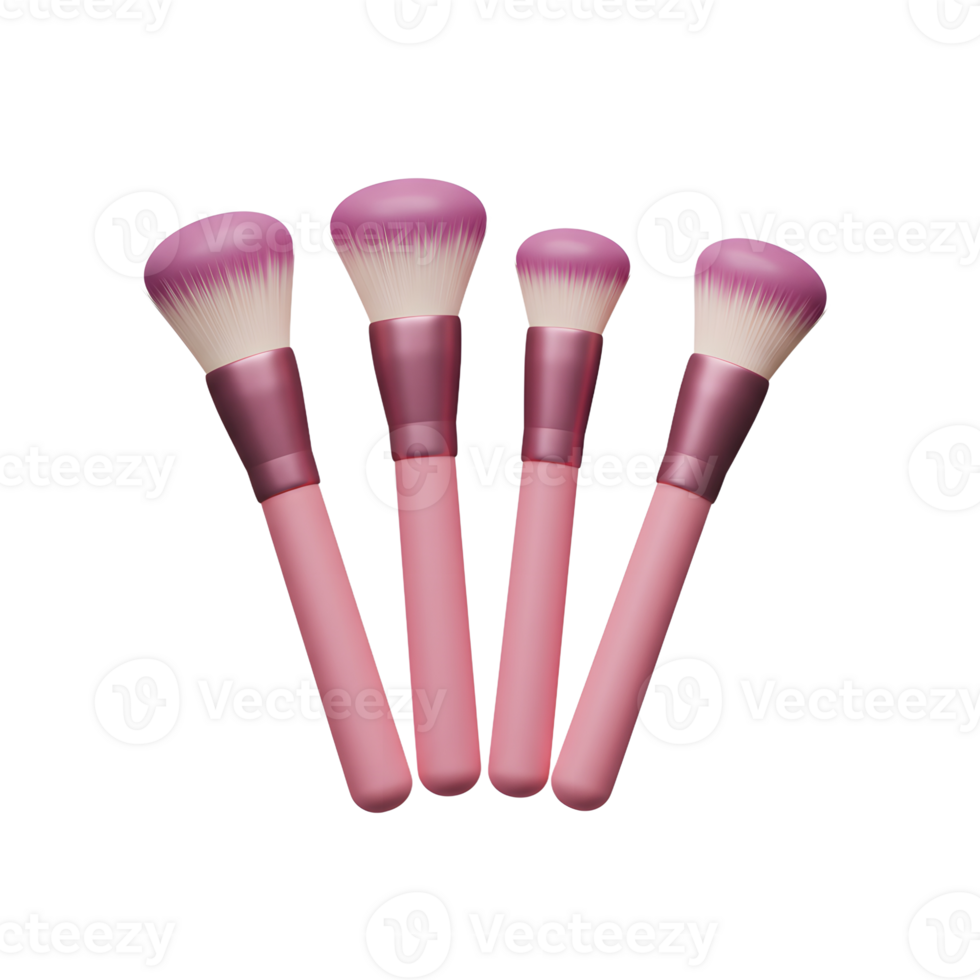 A set of four pink makeup brushes with white bristles is displayed against a white background, perfect for applying various cosmetics. png
