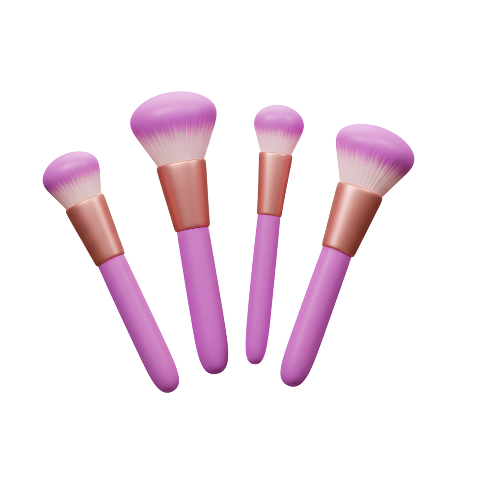 Four pink makeup brushes with bronze ferrules are displayed on a white background for cosmetic use. png