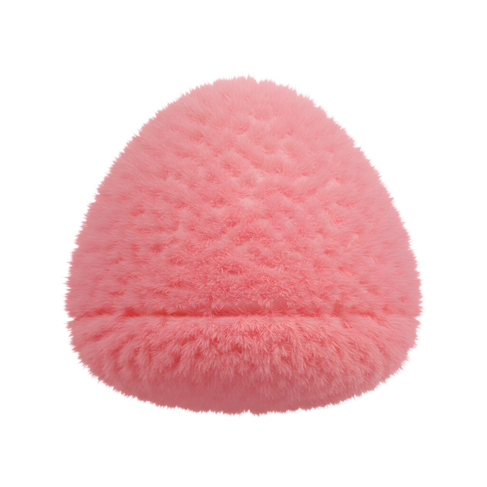 A pink fluffy seat pillow with a rounded triangular shape appears soft and inviting, ideal for adding comfort to a room. png