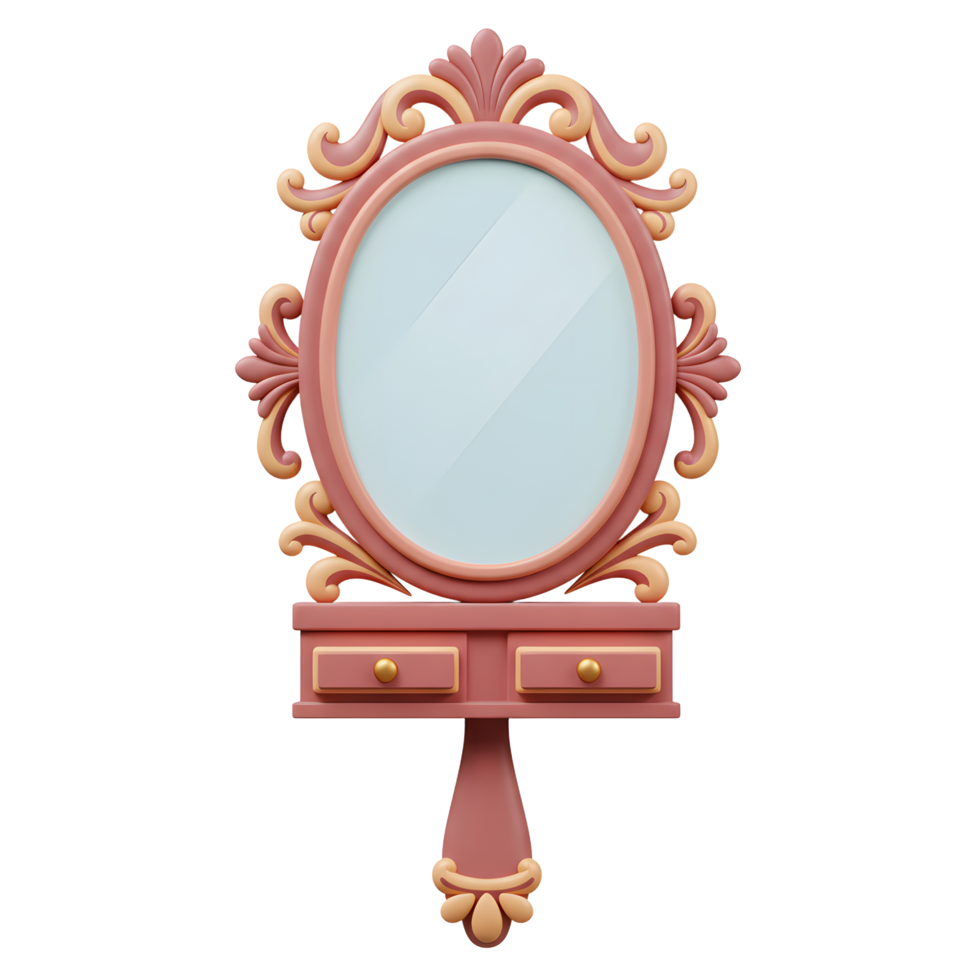 A vintage-style vanity mirror with two drawers offers a classic touch to any dressing room or bedroom decor. png