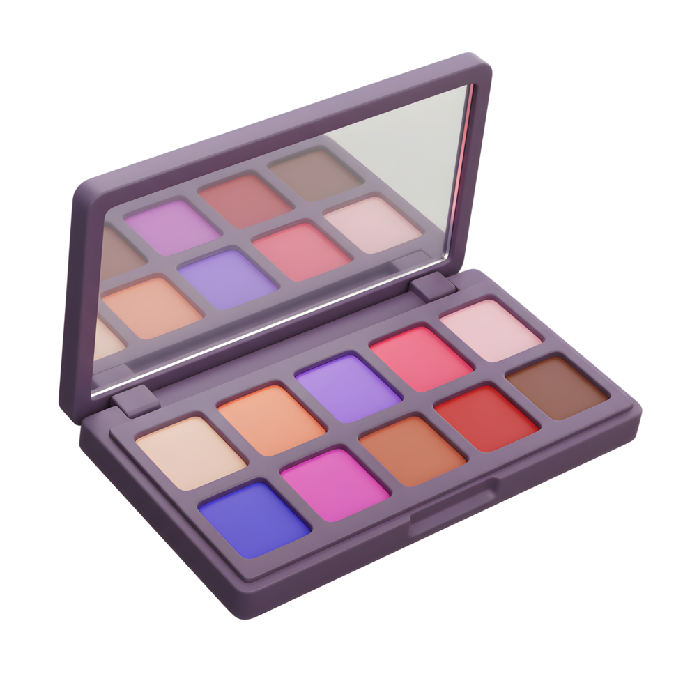 Eye shadow palette features a variety of colors and a mirror, offering convenience and versatility for creating diverse makeup looks. png