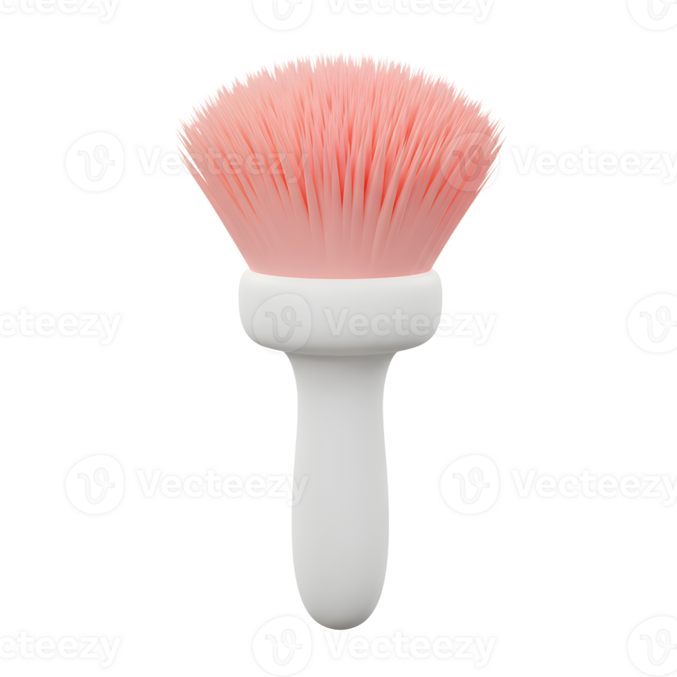 A pink bristle brush with a white handle is shown against a white background, often used to dust away excess powder or hair during a haircut. png