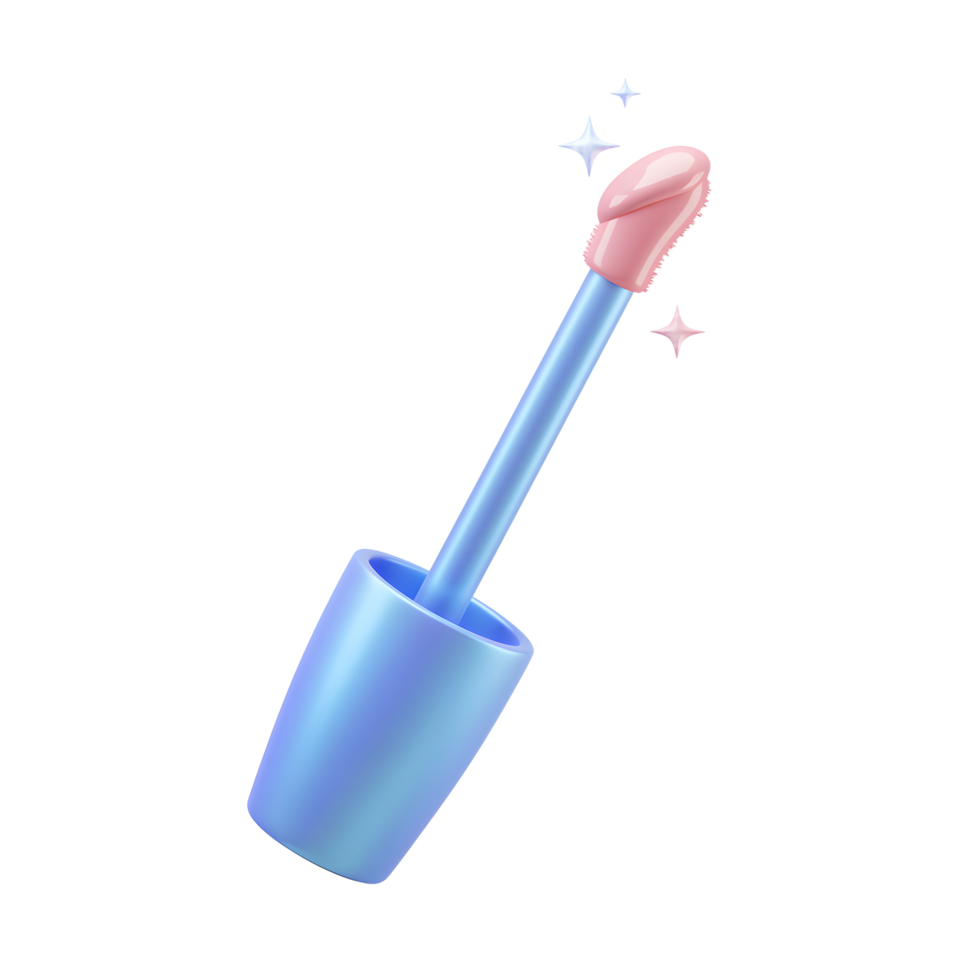 A light pink lip gloss is attached to a iridescent blue applicator, suggesting its use for applying color to the lips. png