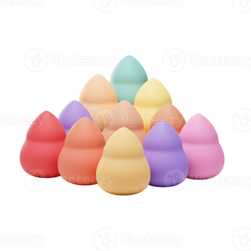 A collection of colorful makeup blender sponges are displayed in a group, and they are perfect for blending foundation and concealer for a flawless makeup look. png