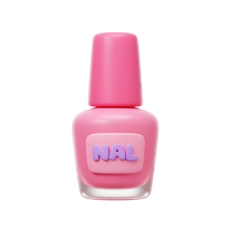 A pink nail polish bottle is displayed against a white backdrop, surrounded by confetti, suitable for beauty and cosmetic themes. png
