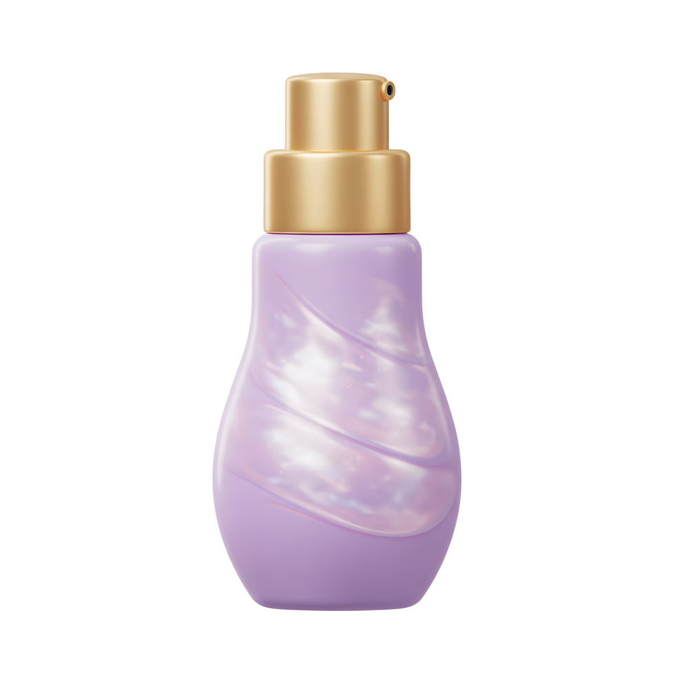 A purple lotion bottle with a gold pump is displayed against a white background, showcasing its sleek design for cosmetic or skincare product application. png