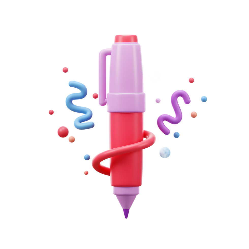 A playful illustration shows a pink and red pen surrounded by colorful confetti, suggesting a celebratory atmosphere suitable for creative projects. png