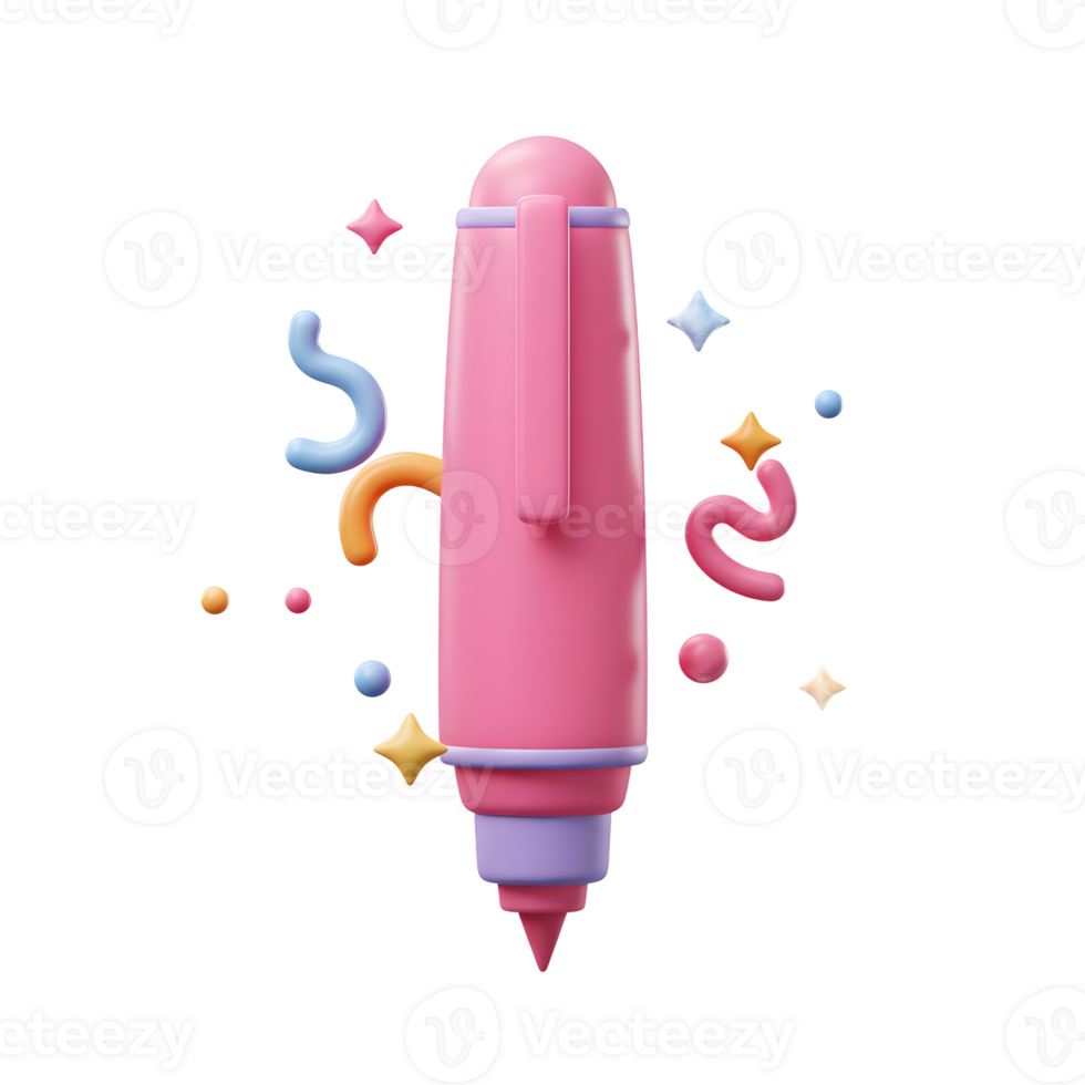 A pink marker is surrounded by colorful shapes, creating a playful and inviting design for creative projects. png