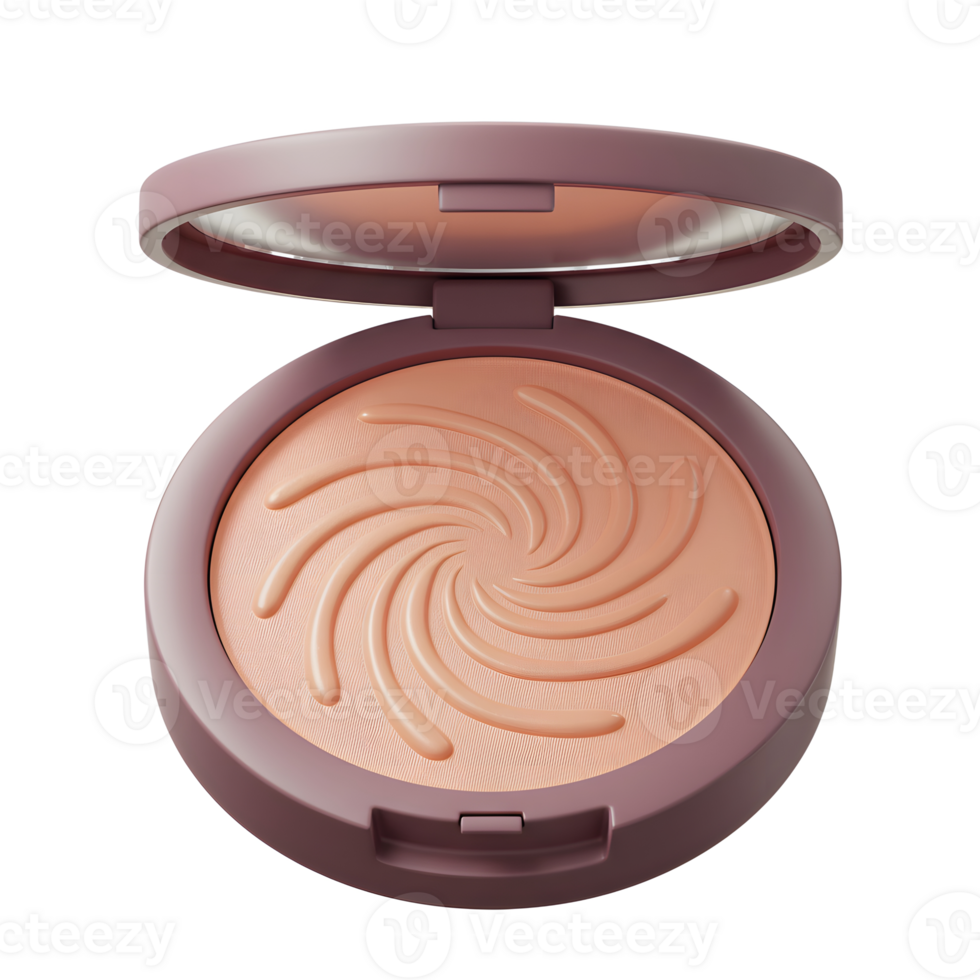 Blush is contained in a round compact with an open lid, featuring a swirled design for facial enhancement. png
