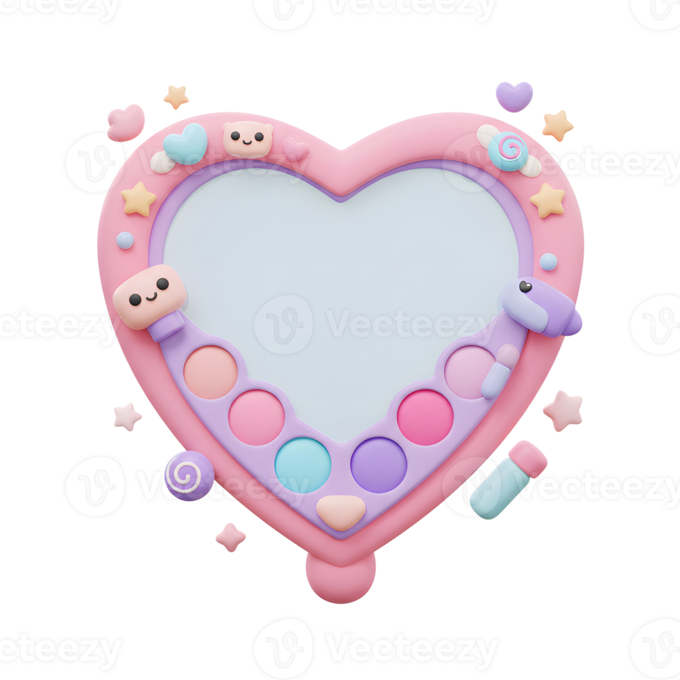 A heart shaped drawing board features pastel colors and a stylus for creative drawing and sketching activities. png