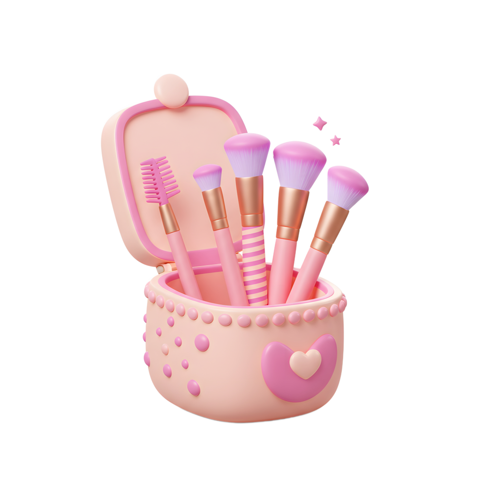 Makeup brushes are placed inside a container, typically used for cosmetic application. png