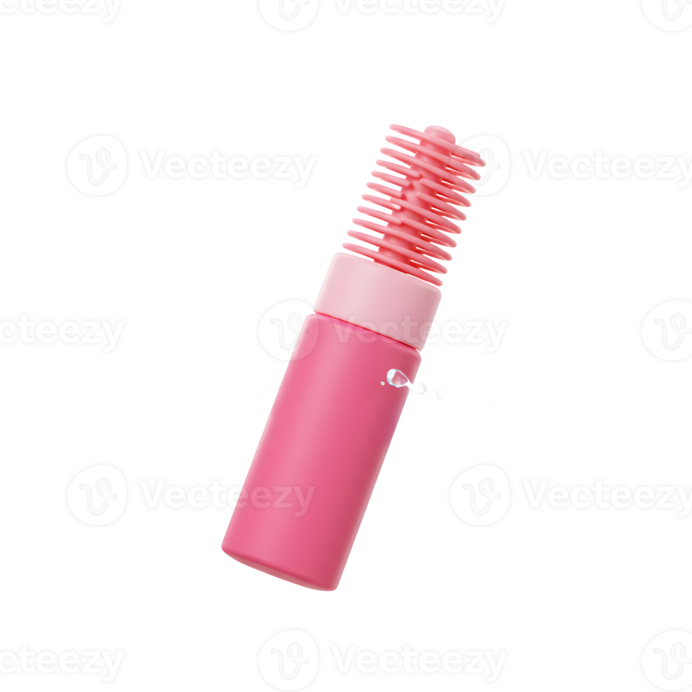 A pink bottle with a brush is surrounded by a splash of water and blue balls, suggesting a refreshing and clean feel for cosmetic application. png