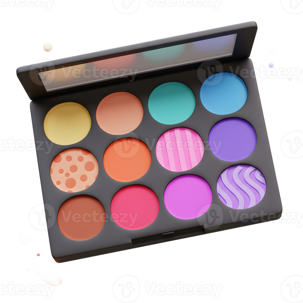 Close-up shows colorful eye shadow palette with round shades that can be used for makeup and beauty application. png