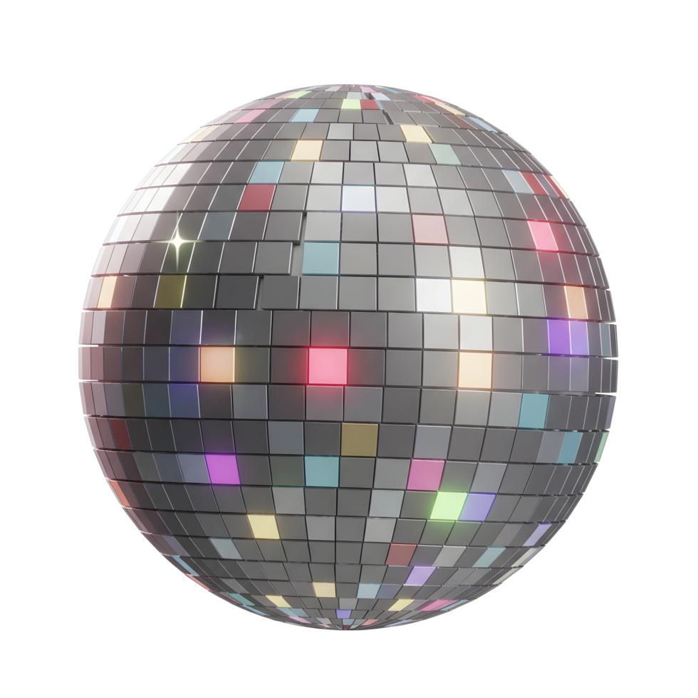 A disco ball reflects colorful lights off its shiny surface, creating a fun and festive atmosphere suitable for parties and celebrations. png