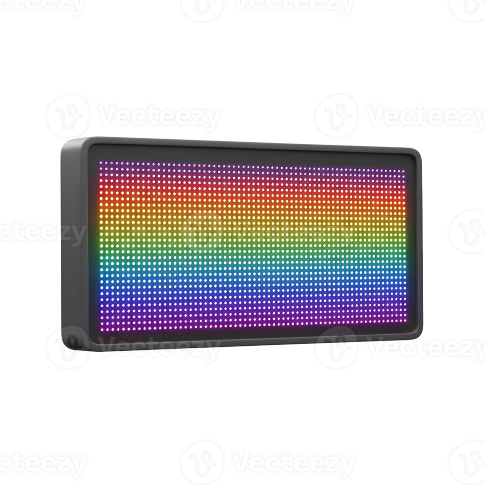 A rectangular LED sign displays a bright rainbow gradient, creating a vibrant and eye-catching effect for signage. png
