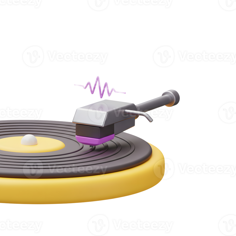 A turntable with a stylized waveform above it implies music or audio, suitable for illustrating concepts related to sound and entertainment. png