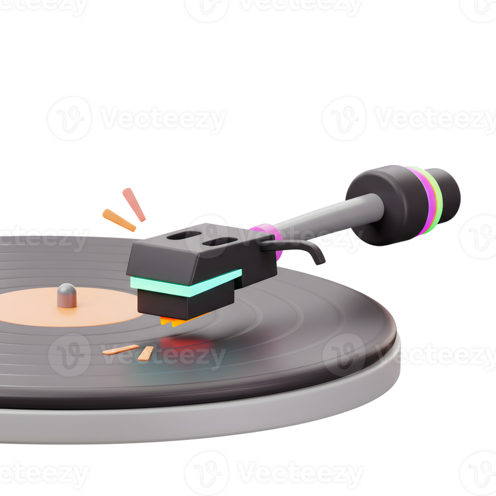 Stylized vinyl record spins on a turntable, creating a retro mood for musical enjoyment. png