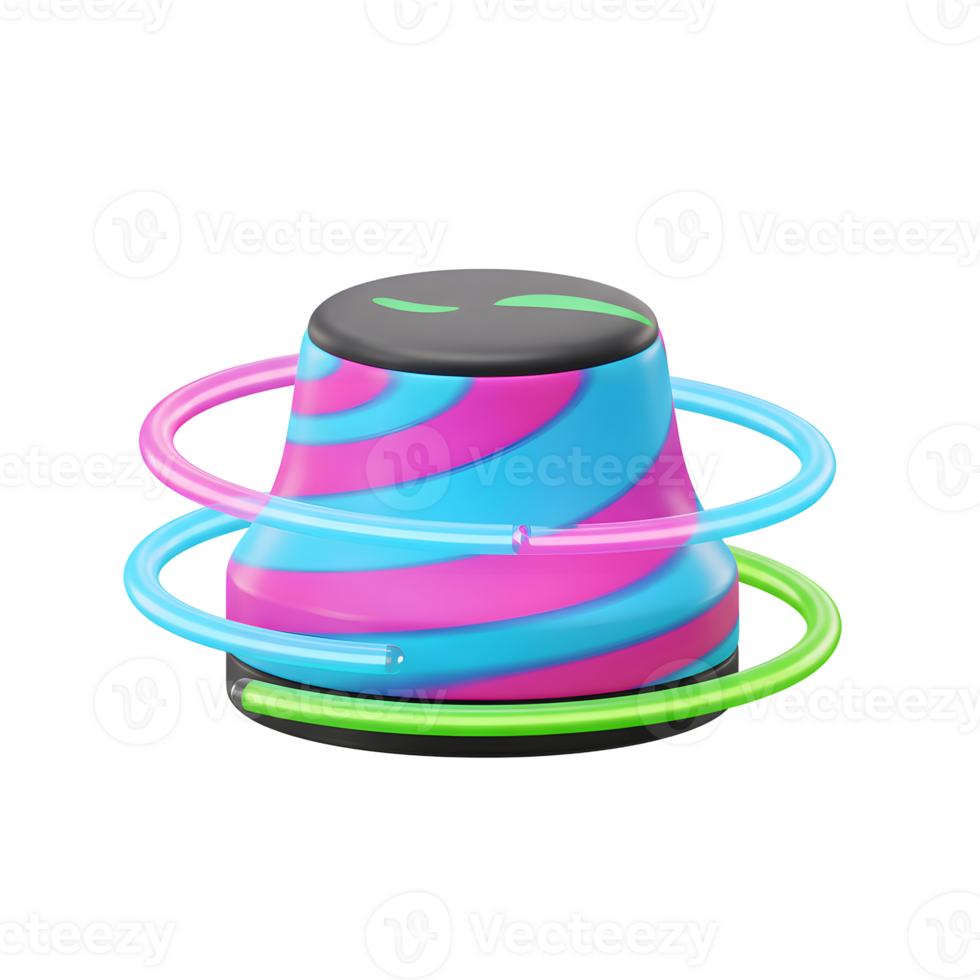 An object with blue and pink swirls is surrounded by illuminated rings, creating a playful and modern aesthetic that could be used in a presentation. png