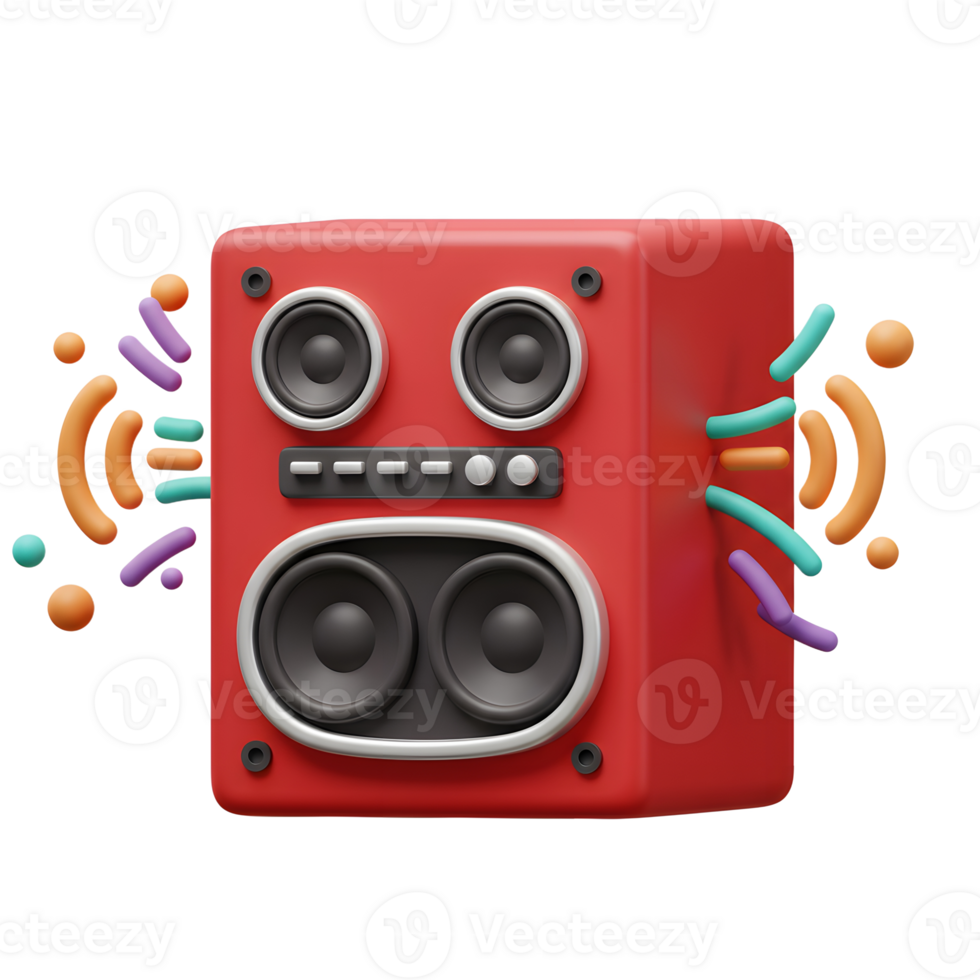 A red speaker is emitting sound waves, making it suitable for audio related content. png