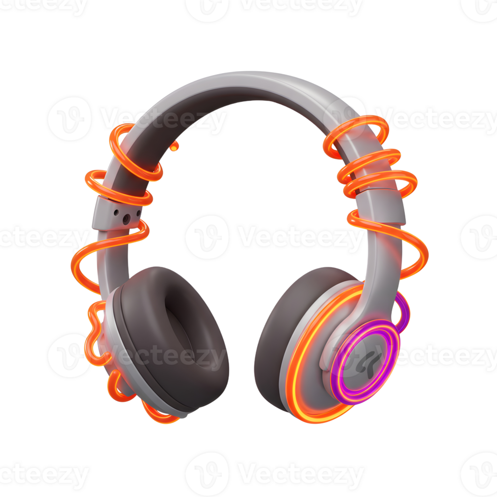 Gray headphones with neon wires illuminate the design to improve music listening experiences. png