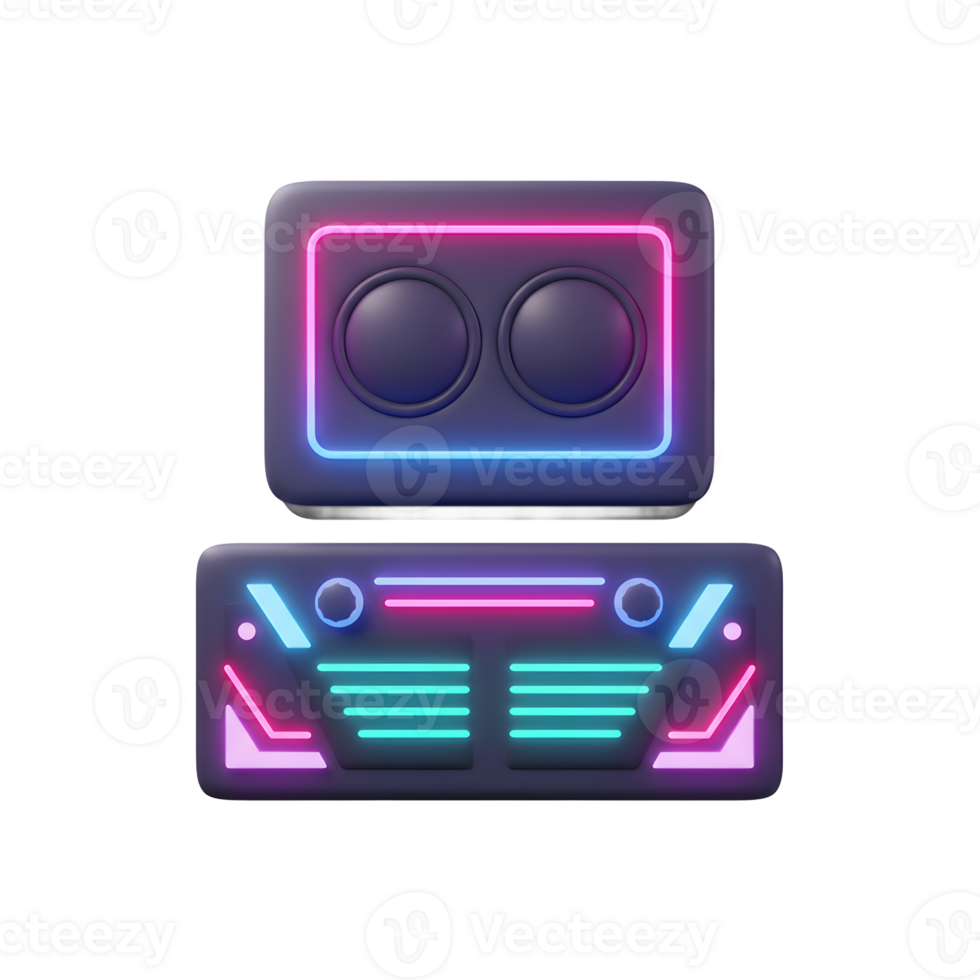 A futuristic device with geometric shapes and neon lights gives a modern and sleek aesthetic for various visual projects. png