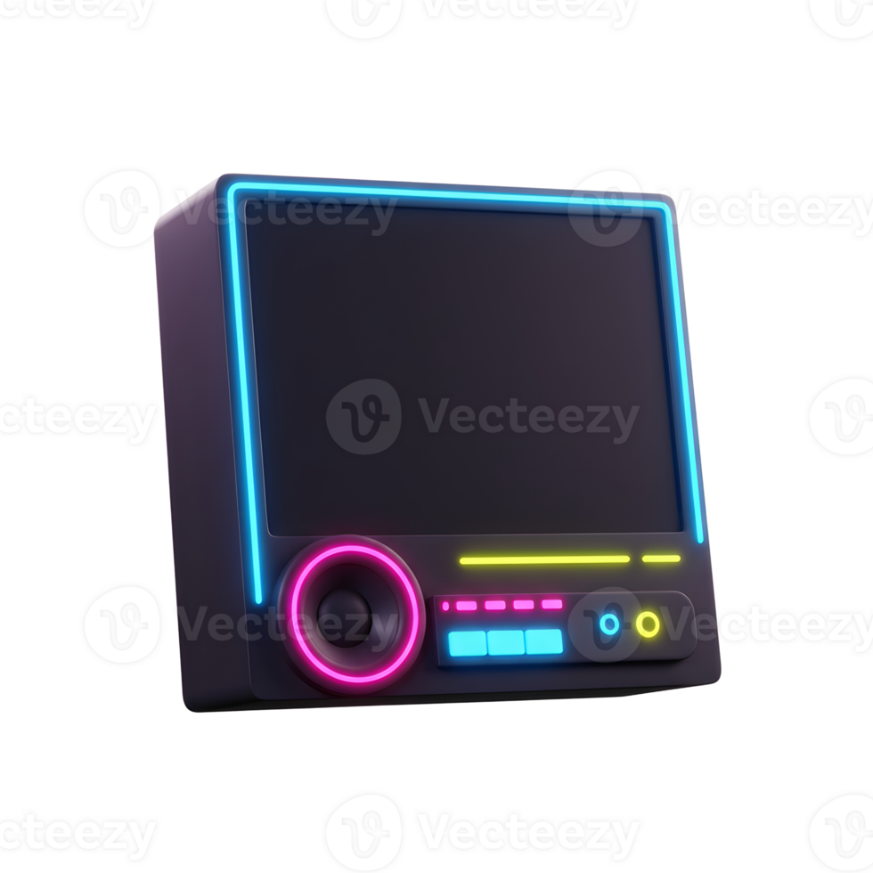 A black screen with neon lights around the borders gives a futuristic impression, great to be used as a digital display. png