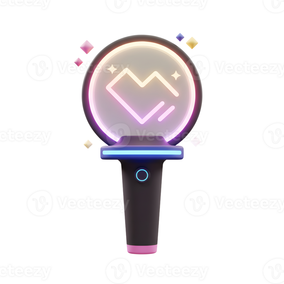 A black and pink light stick featuring a neon heart symbol surrounded by colorful sparkles, perfect for concerts and events. png