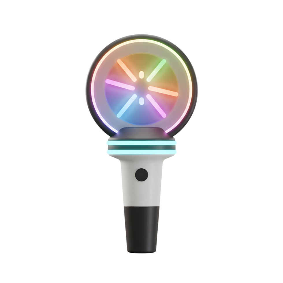 A light stick with a circular rainbow-colored center and a black handle is presented in this image, commonly used at concerts. png
