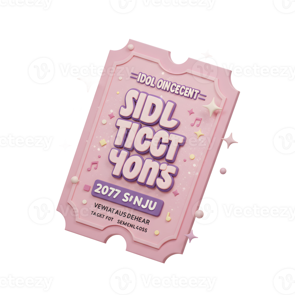 A pink ticket with concert details surrounded by stars is a fun way to promote an event. png
