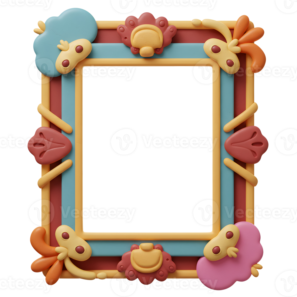 A colorful frame with abstract shapes and cartoonish decorations is displayed, perfect for displaying artwork or photos. png