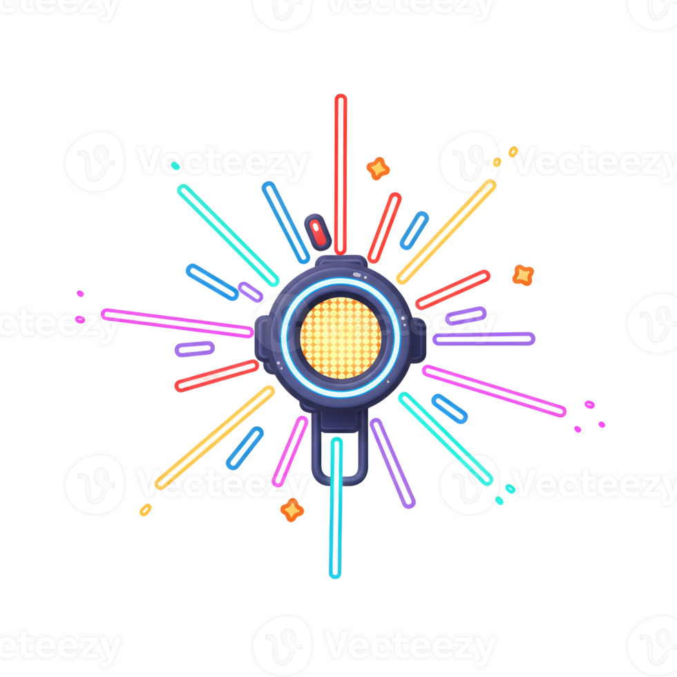 An illustration of a futuristic spotlight emitting vibrant light rays in various colors, creating a dynamic and eye-catching effect suitable for adding visual flair. png