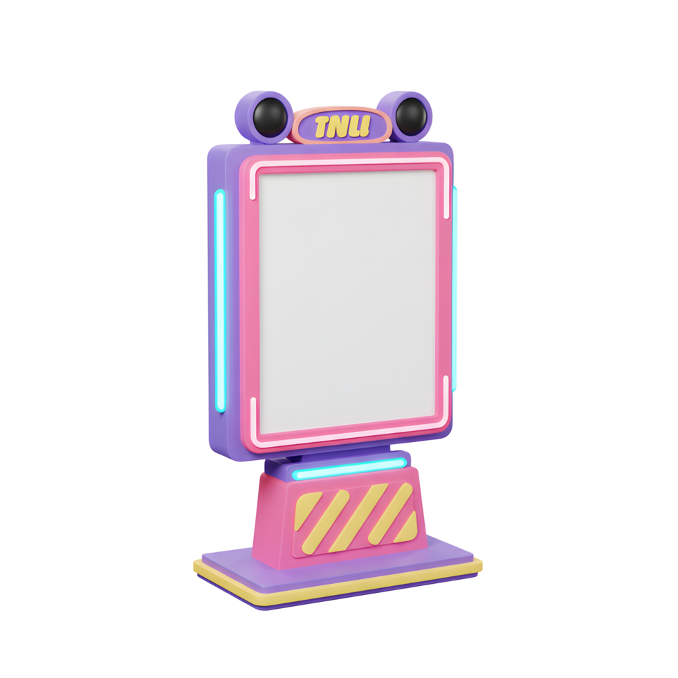 A vibrant blank billboard screen is framed with neon lights, offering a customizable space for advertising content. png