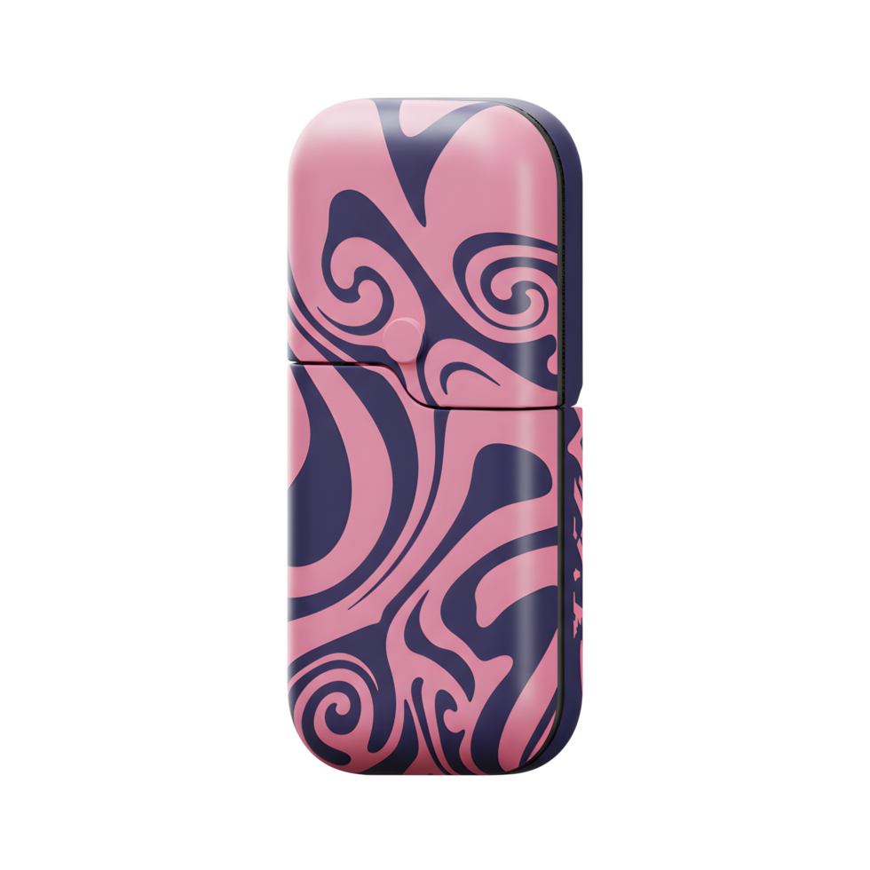 A pink case with a blue abstract swirl pattern is displayed against a white background, perfect for storing small items. png