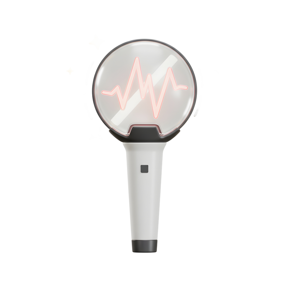 A white light stick with a red wave inside a clear sphere surrounded by stars provides light for a concert or event. png