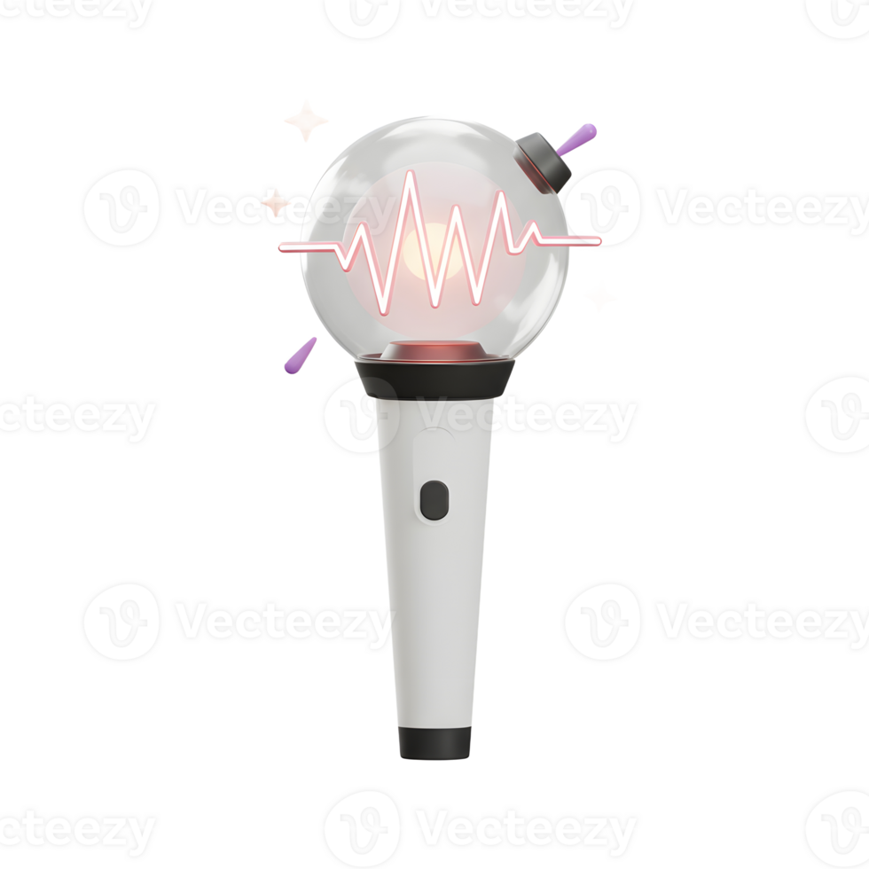 A lightstick displays a vibrant pink heartbeat within a clear sphere, enhanced by sparkling stars, indicating its use for concerts and fan engagement. png