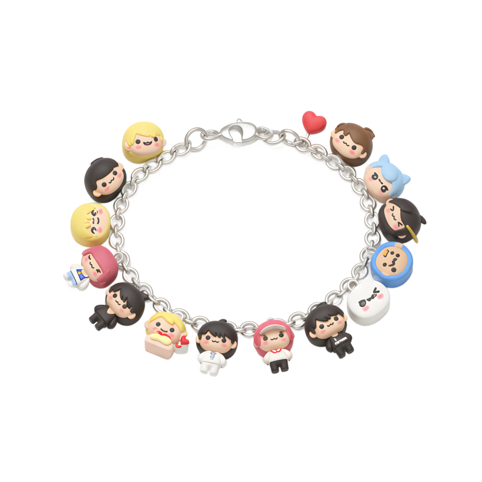 This charm bracelet features many figures attached to a chain bracelet, perfect as a fashionable accessory. png