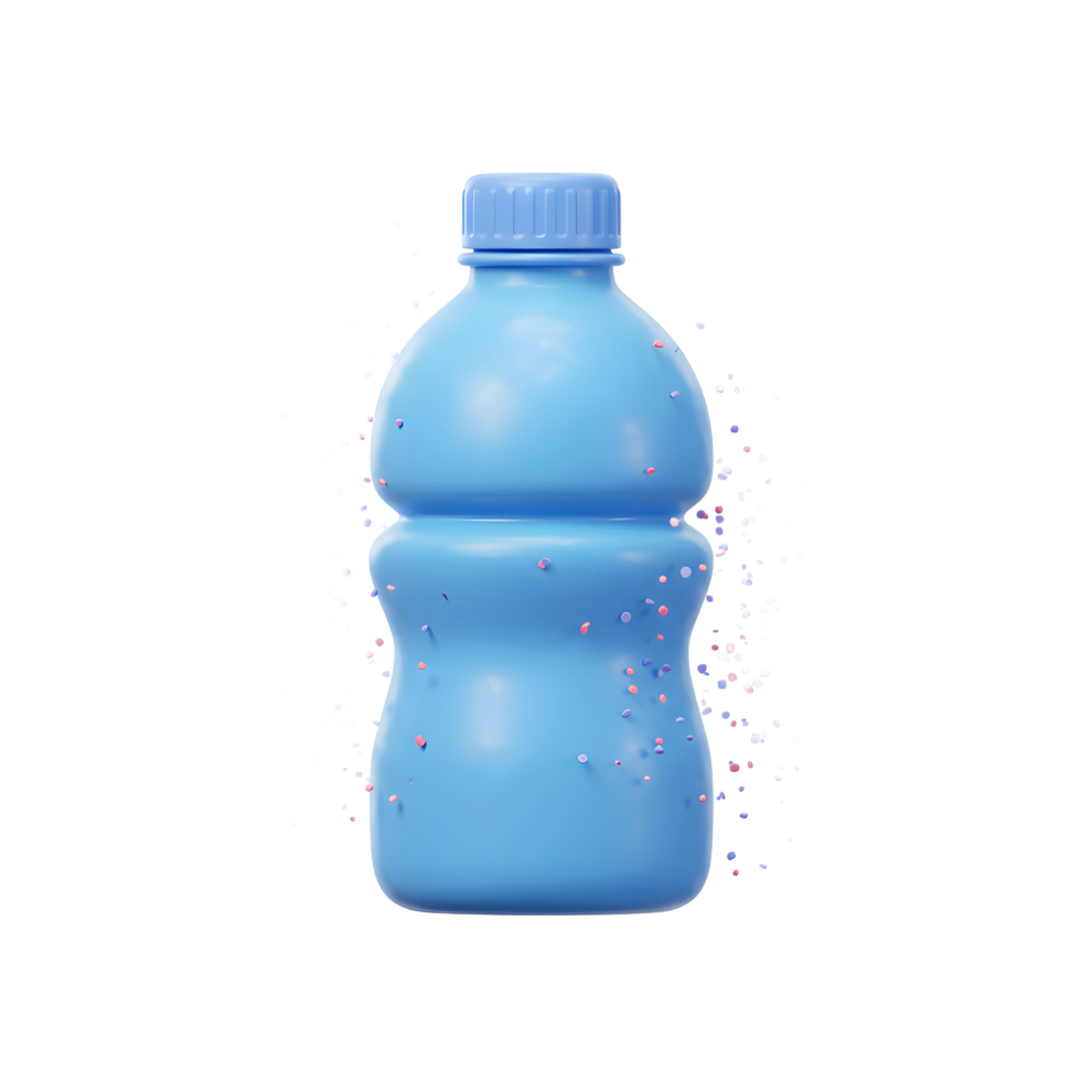 A light blue bottle is surrounded by tiny colorful confetti, suggesting a celebration or festive use. png