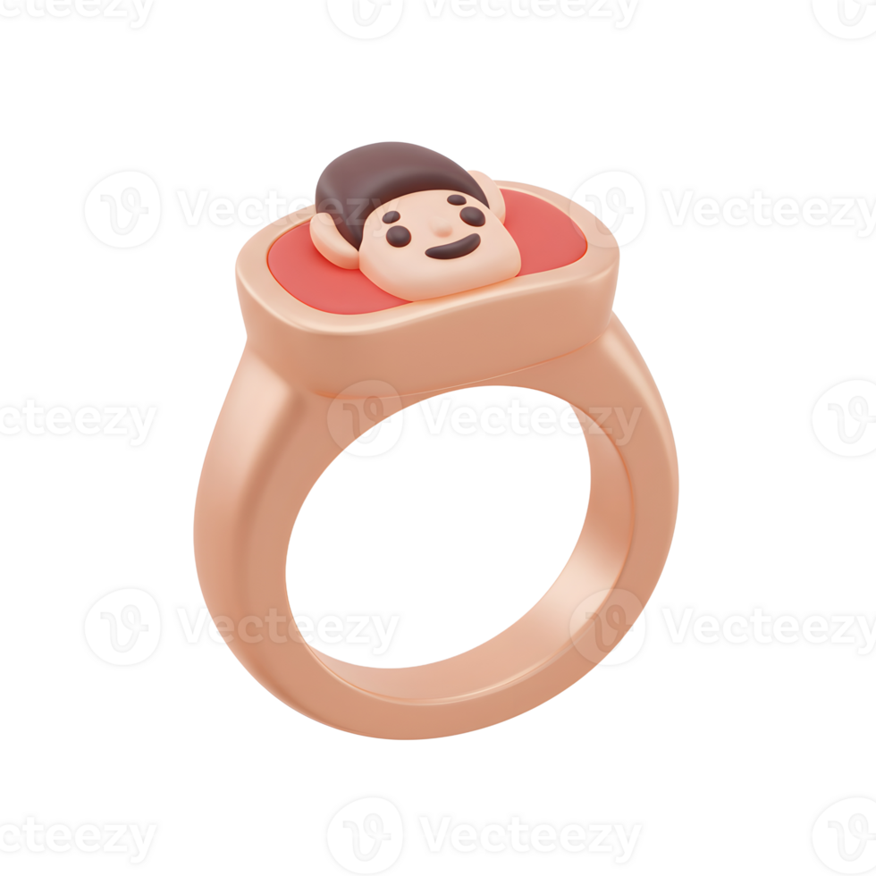This rose gold ring features a cartoon face with a smiling expression, making it a fun and playful accessory for everyday wear. png