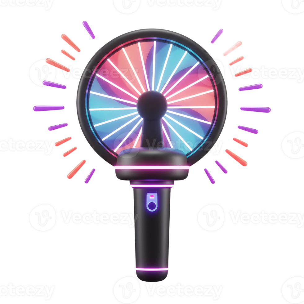 This is a digital illustration of a light stick with neon accents emitting purple and orange light, suitable for use in event promotions. png