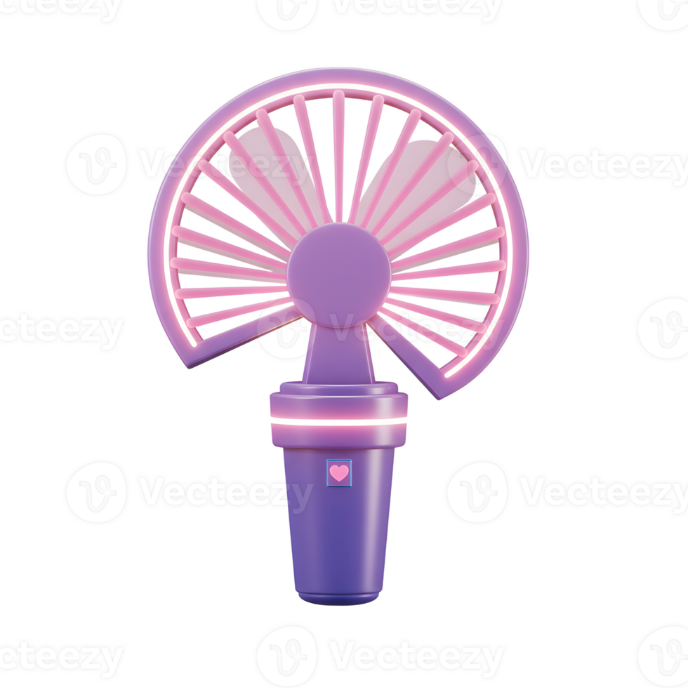 This is a cartoon style purple electric fan with a heart detail and pink accents, designed to provide a cooling breeze. png