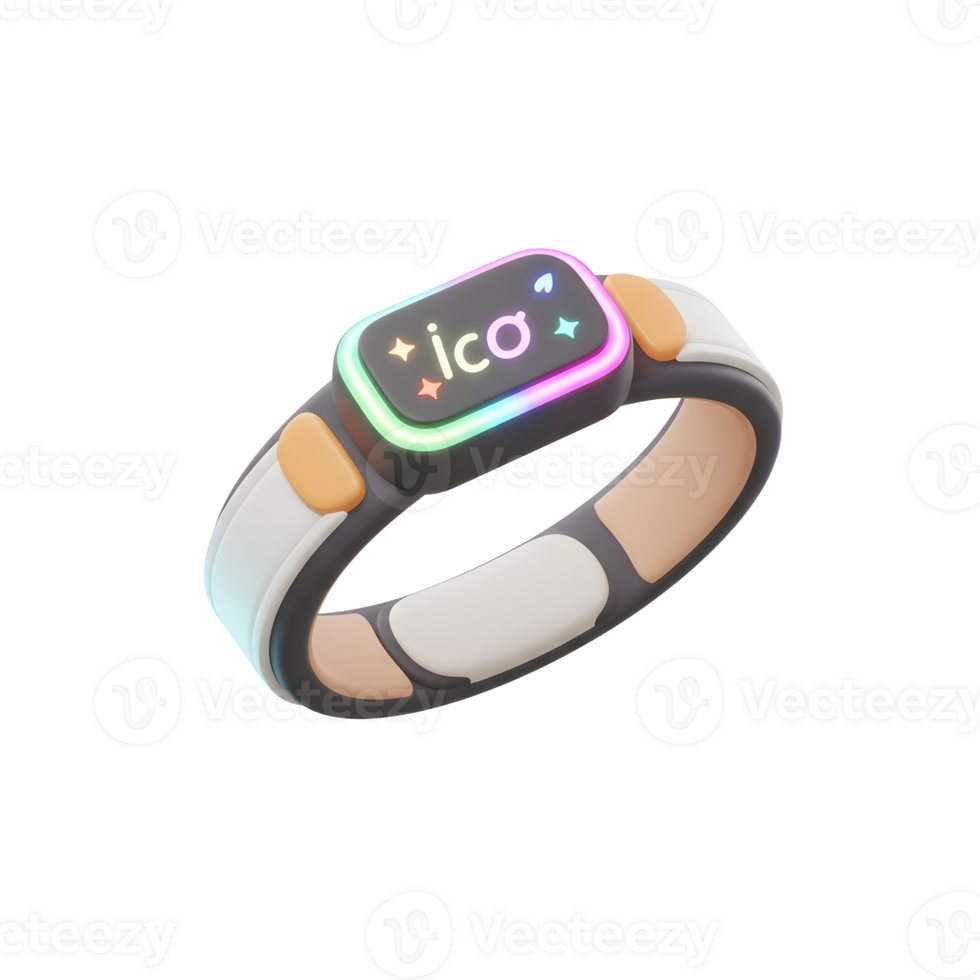 This digital bracelet features a screen with colorful lights and a modern design, making it suitable for everyday wear or as a fashionable tech accessory. png
