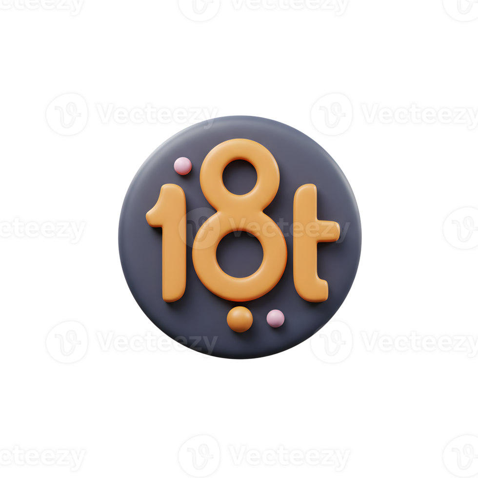 Image shows a three-dimensional rendering of the number eighteen, perfect for use in birthday celebrations or event promotions. png