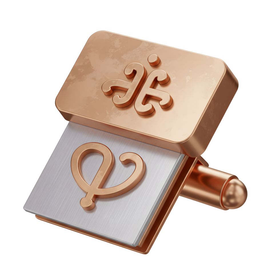 This image features a cufflink with bronze and silver tones, showcasing unique decorative symbols and smooth surfaces for dress shirt use. png
