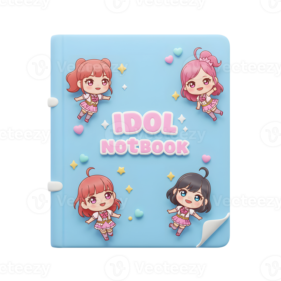 This light blue notebook features cute anime girl characters, making it an ideal choice for jotting down notes, ideas, or simply expressing creativity. png