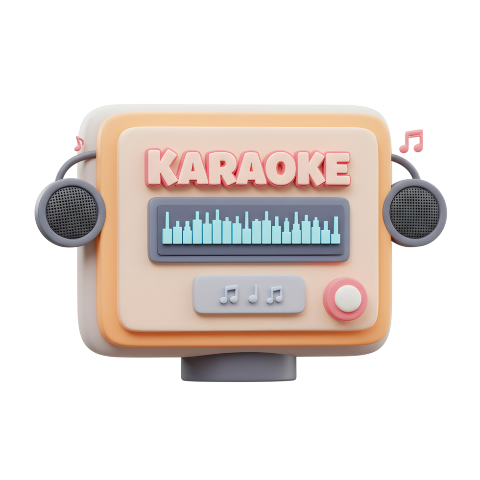 A 3D render of a karaoke machine in pastel colors featuring headphones and a music graph, for entertainment purposes. png