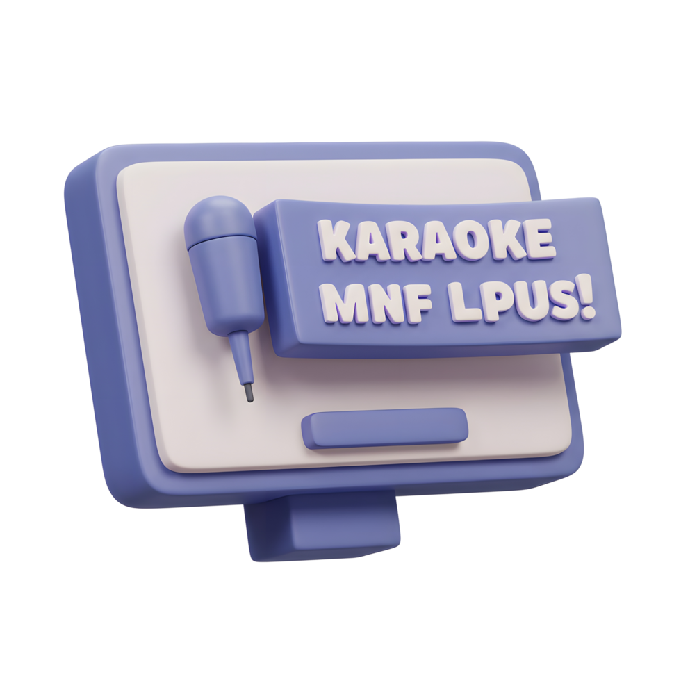 A purple karaoke machine with a microphone and a sign that says Karaoke MNF LPUS is depicted for entertainment purposes. png