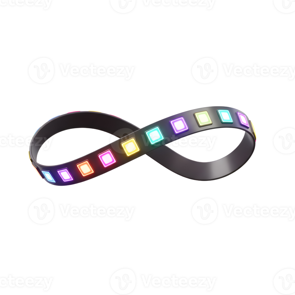 An infinity symbol shaped LED strip radiates vibrant colors, and can be used for decorative lighting. png