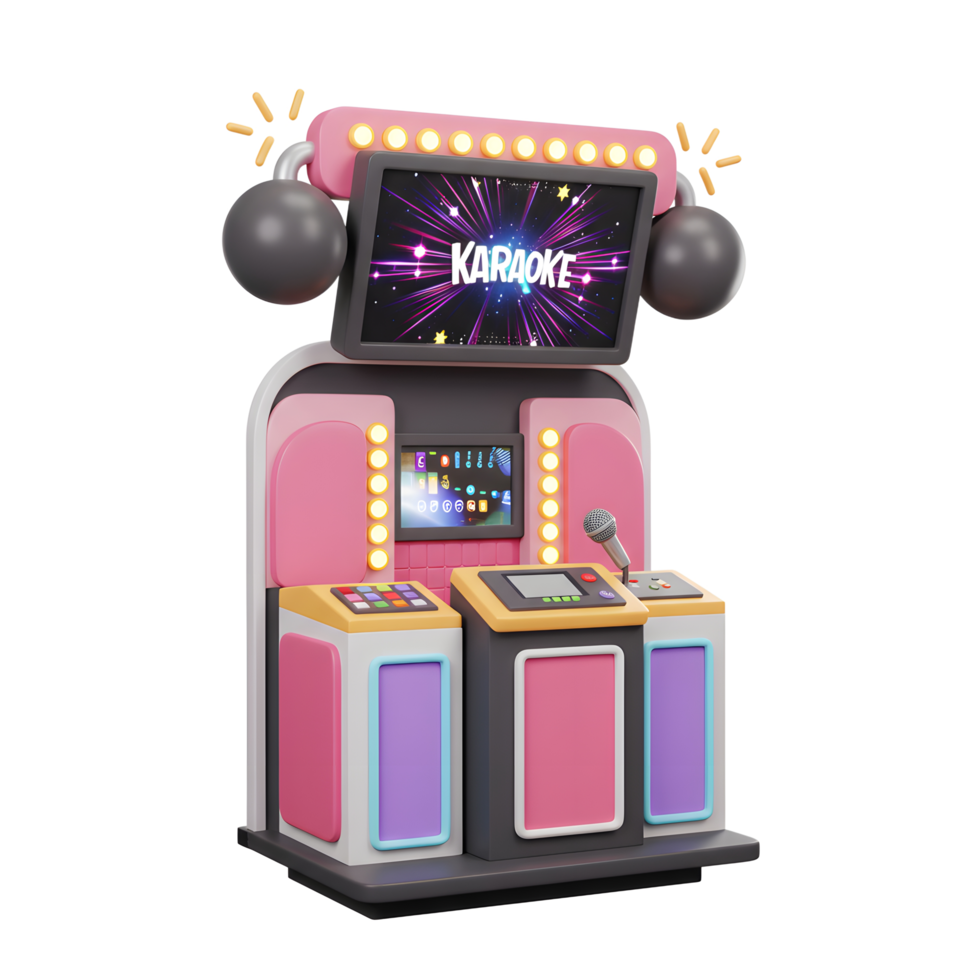 This fun karaoke machine has a screen, microphone, and colorful accents and is perfect for parties or entertainment. png