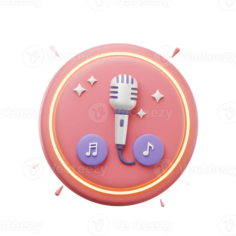 This 3D render features a microphone with music notes on a pink platform, perfect for representing music and entertainment events. png